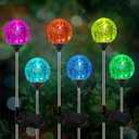 Cracked Glass LED Garden Globe Light - 6 Pack Color-Changing Solar Stake Ball Light Auto On/Off, Perfect for Landscape, Patio, Yard, Halloween Decorations