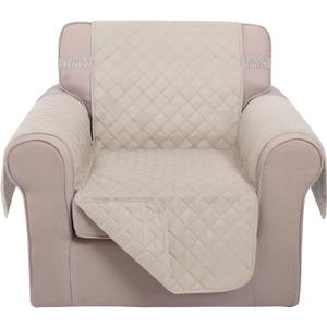 U-NICE HOME Recliner Chair Covers Reversible Chair Cover Pet Covers for Dogs with Elastic Straps Water Resistant Diamond Quilted (23''Recliner Small, Beige/Beige)