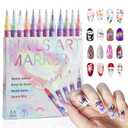 12 Colors Nail Art Pens Set, 0.5mm Fine Tip Acrylic Nail Art Markers for Kids Adults, Portable Nail Art Pens for Painting Nails, Quick Dry Waterproof Nail Polish Pens, Manicure Tools for Home Nail DIY