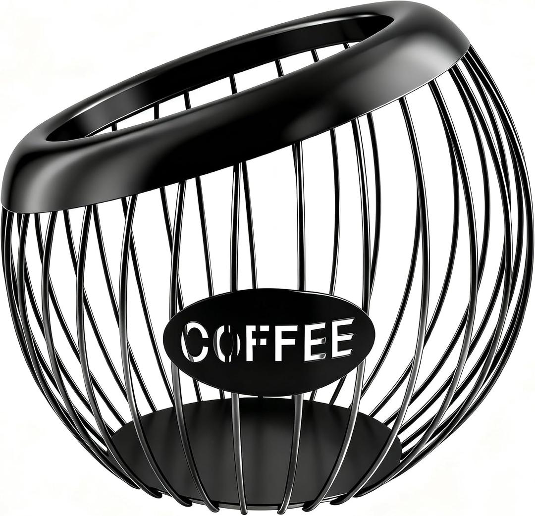 Large Capacity Black Metal Coffee Pod Storage Holder K Cup Organizer | Espresso Capsule Storage Basket Practical Decor Accessory for Kitchen Counter Bar Station
