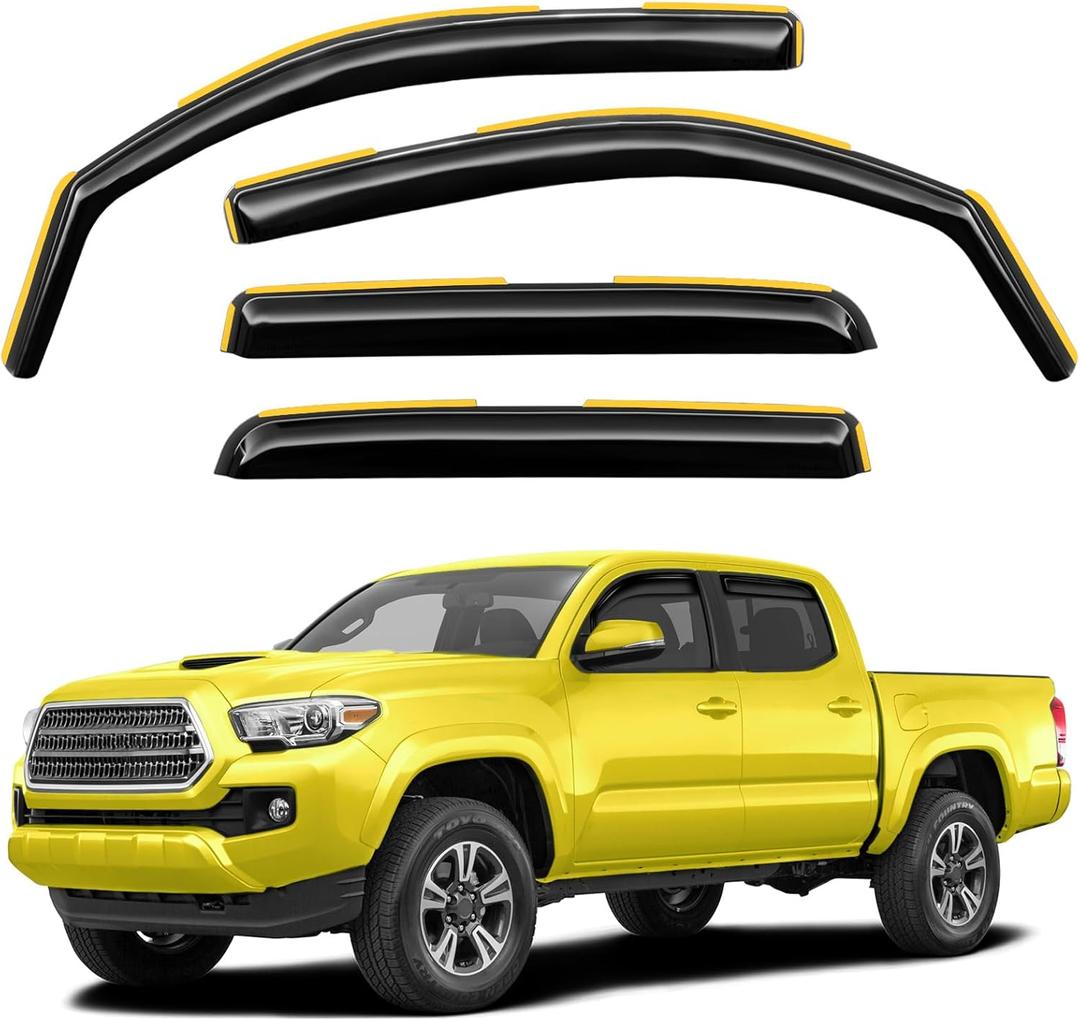 in-Channel Window Rain Guards Fit for Truck Toyota Tacoma 2016 2017 2018 2019 2020 2022 2023 Double Cab Extra Durable Window Deflectors Vent Visors Shades Exterior Car Accessories