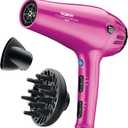 Conair Hair Dryer with Retractable Cord, 1875W Blow Dryer, 3 Heat Settings, 2 Speeds, Blow Dryer with Diffuser and Concentrator Attachments, Ionic + Tourmaline Technology, Purple