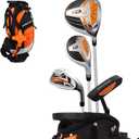 Precise XD-J Kids Golf Clubs Set  Boys & Girls Junior Golf Set with Lightweight Graphite Shafts, Hybrid, Putter & Stand Bag (Left Hand, Orange Ages 3-5)