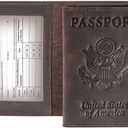 Genuine Leather Passport and Vaccine Card Holder Combo, RFID Blocking, Coffee, Unisex