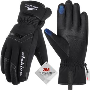 Achiou Ski Snow Gloves Winter Warm 3M Thinsulate Waterproof Touchscreen Men Women (Medium, New Black)
