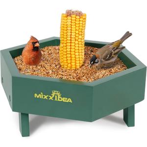 MIXXIDEA Ground Bird Feeder for Outdoors, Wooden Mesh Seed Tray for Bird Feeders, Great Attracting Garden Yard Decoration for Wild Birds Squirrels Chicken Dove, Green
