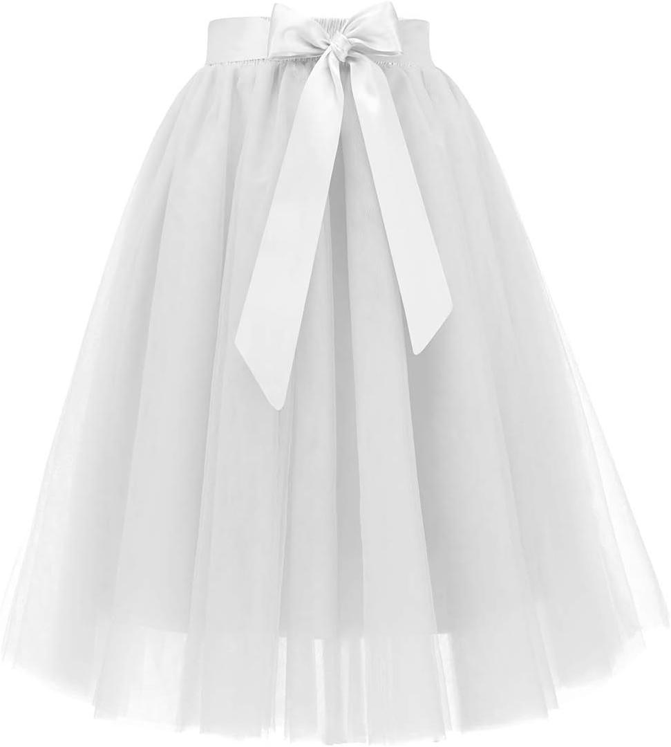 Bridesmay Women's Tulle Skirt Knee Length 6-Layered Wedding Party Homecoming Prom Dress (White), S