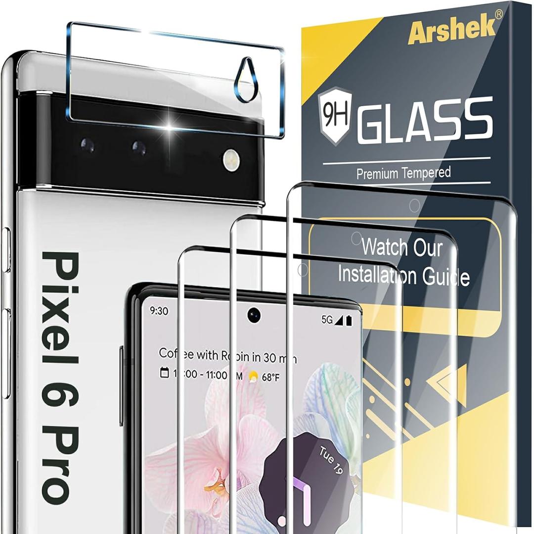 [3+1 Pack] for Google Pixel 6 Pro Screen Protector, 9H Tempered Glass, Ultrasonic Fingerprint Compatible, 3D Curved, HD Clear Scratch Resistant for Google Pixel 6 Pro 5G Glass Screen Protector