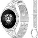 JR.DM Diamond Bands with Bling Case Women ONLY Compatible with Samsung Galaxy Watch 7/6 40mm 44mm, 20mm watch band with Protective Cover Bumper Silver Gold Luxury Metal Bracelet Replacement Strap