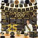 25th Birthday Decorations for Men Women,24PCS 2000 Banner Decorations,Including Banner,6 Honeycomb Topper,25 Balloons,Cheers to 25 Years Banner,7 Hanging Swirl,6 Paper Poms,Anniversary Card,Sash