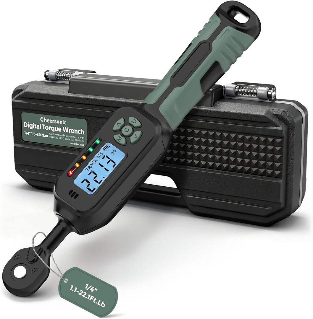 Digital Torque Wrench| 2% Accuracy | Dual Alarm System | Short Handle Design | Electronic Torque Wrench Digital for Bicycle Moto/Auto Green1 1/4" 1.5-30 N.m