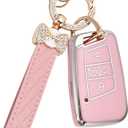 Key Fob Cover for Volkswagen with Keychain, Soft TPU Protection Car Key Case for VW Tiguan Atlas Taos SEL Jetta GLI Passat Arteon Golf Alltrack Remote Start Smart Key (Pink) (Model 1)