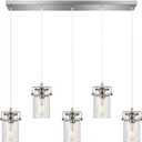 Kitchen Island Lighting, Pendant Lighting for Dining Room Kitchen Island Lighting Farmhouse Chandelier, 5 Light Hanging Linear Chandelier Brushed Nickel Pendant Lights with Clear Glass Shades
