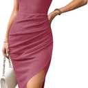 MITILLY Women Summer Wedding Guest Dress Formal Sleeveless Ruched Bodycon Cocktail Party Midi Dress with Side Slit (Small, Rose Pink)