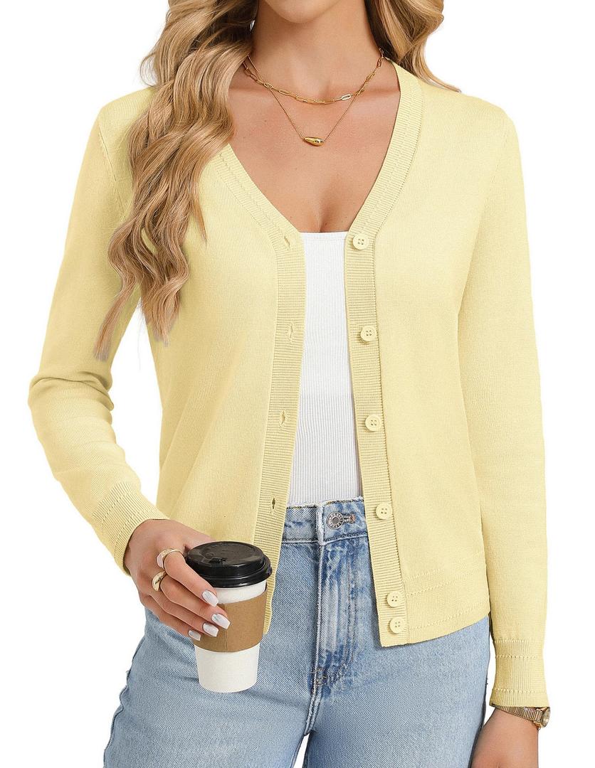 GRACE KARIN Womens Lightweight Cardigan Sweaters Trendy Button Up V-Neck Knit Cardigans Shrug Summer Fashion Clothes, Size S