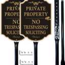 Private Property No Trespassing Signs with 36-inch Metal Stakes, 14 x 10 inches No Soliciting Video Surveillance Warning, Rust Free Aluminum, 2 Pack