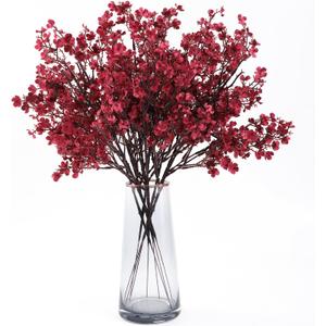 Hananona 10 Pcs Babys Breath Artificial Gypsophila Flowers Halloween Fake Silk Flowers for Home Decor Floral Arrangement Table Centerpieces (10, Burgundy)