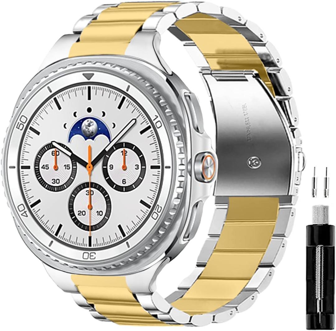 GOLDTOLUCK No Gap Stainless Steel Band Compatible with Samsung Galaxy Watch 8 Classic FE Pro Replacement Men Women Milanese Metal Elegant Casual Galaxy 8 40/44mm & 8 Classic 46mm, Gold/Silver