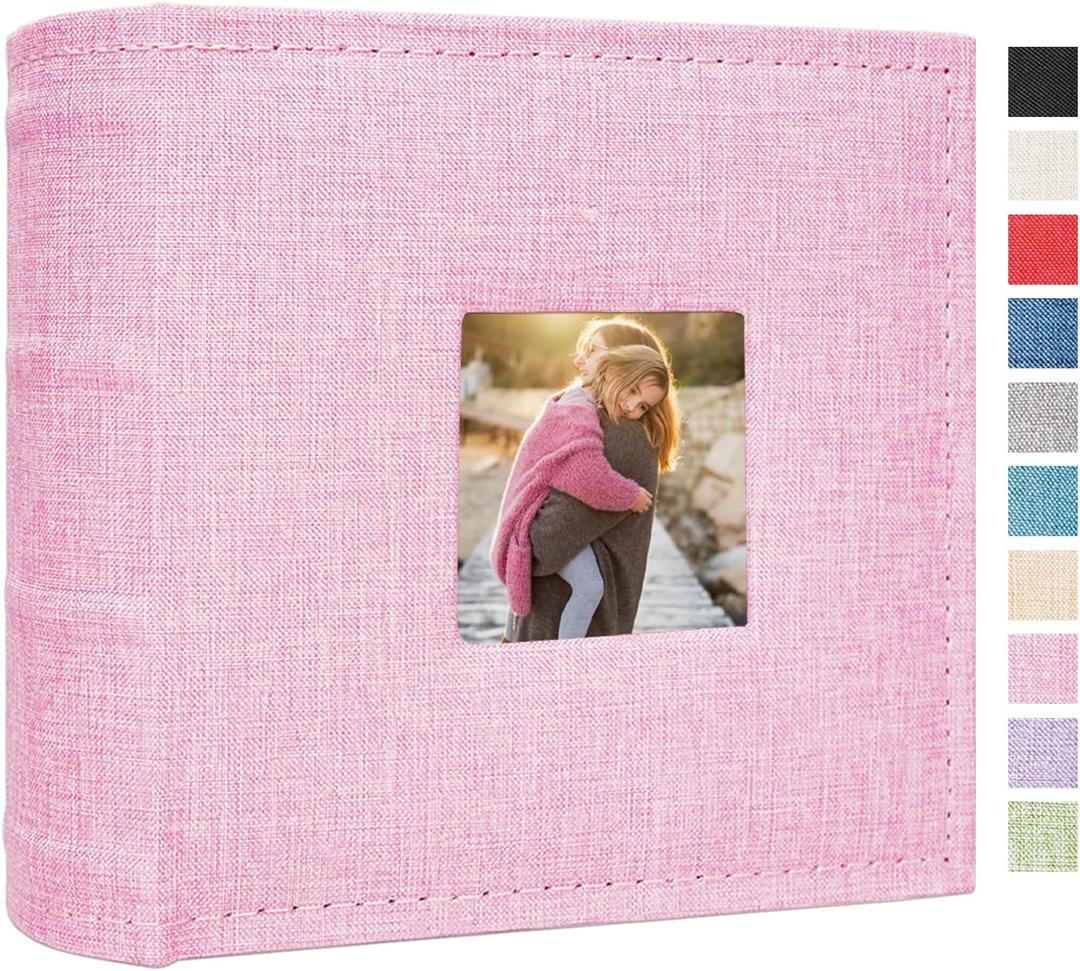 Small Photo Album 4x6 100 Pockets with Writing Space Linen Cover Picture Book Holds 4x6 Photos for Wedding, Baby, Family, Graduation (Pink)