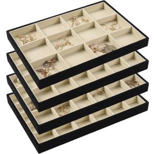 DIOMMELL Set of 4 Stackable Jewelry Trays Organizer Jewelry Display Showcase Dresser Drawer Organizer Storage Box for Ring Earring Bracelet Necklace Accessary