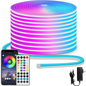 50ft RGB LED neon Rope Lights LED neon Strip Lights with Remote Control/APP Control IP65 24V Waterproof Flexible Neon LED Strip Lights,Led Lights for Bedroom Room Outdoors Dcor