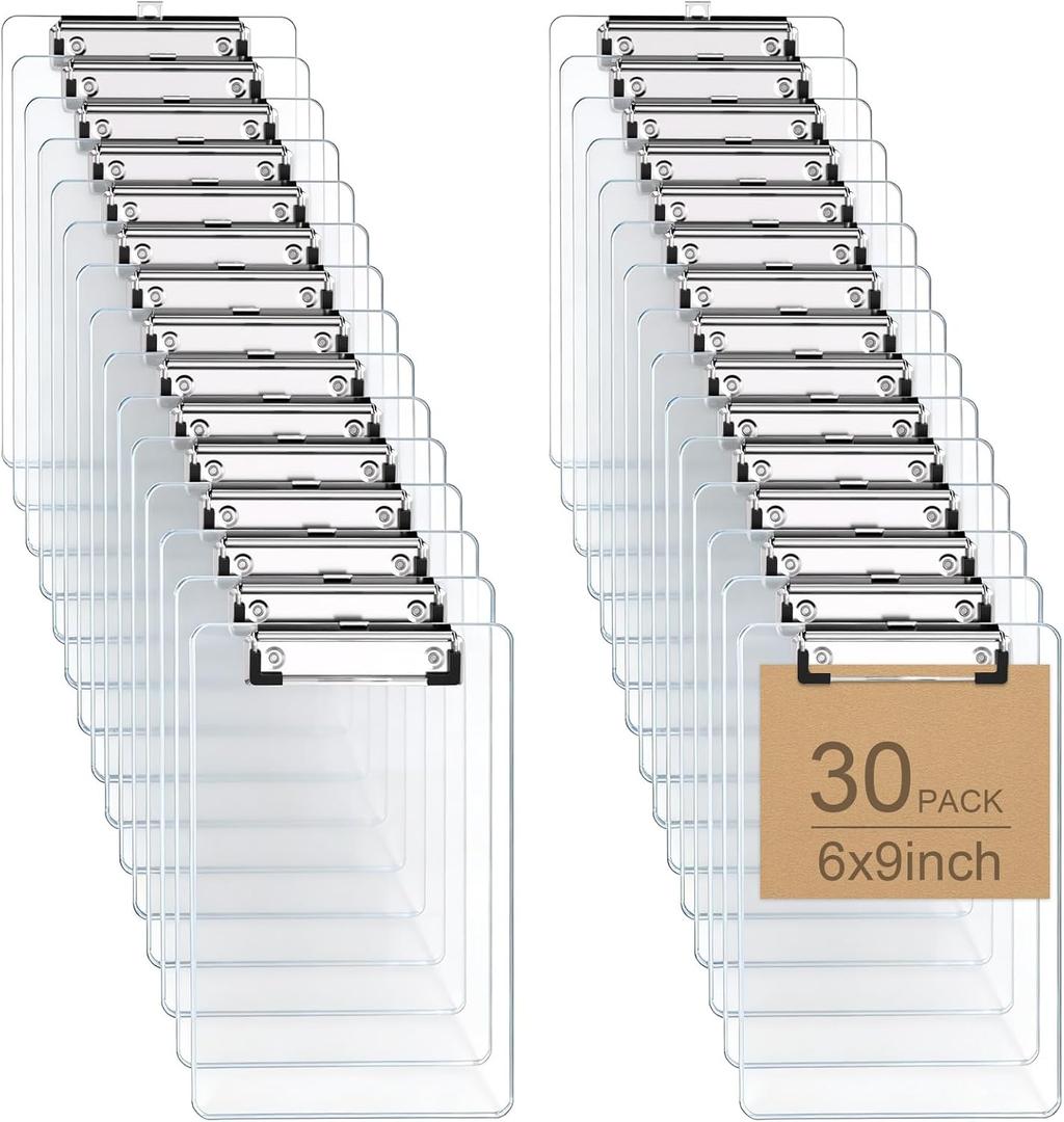 Small Clear Clipboard, 6 x 9 Half-Letter Size for Classroom, Students, Teacher, Nurse, A5 Mini Clip Board with Low Profile Clip, Office & School Supplies(30Pack)
