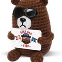 2 x Best Dad Ever Gifts - Handmade Positive Crochet Animals Bear with Card - Fathers Day Birthday Gifts for Dad from Daughter Son, Funny Bear Gift for Dads, Stepdad Father Gift, Table Desk Decor (Brown - Patriotic Dad)