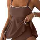Aleumdr Slimming Swimsuits for Women High Waisted Tummy Control Tankini Set Push Up Bandeau 2 Piece Bathing Suit Dark Brown Large