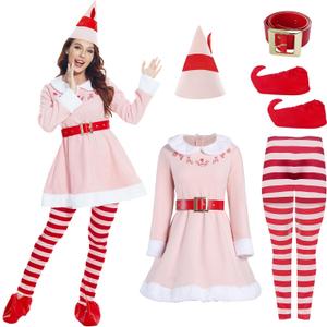 Christmas Elves Costume For Women,Elves costume adult Women Christmas Cosplay Costume Full Set (Small, Pink)