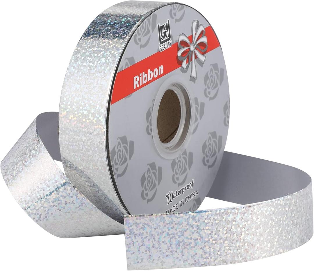 1 inch x 100 yards Waterproof Ribbon, Silver Curling Ribbon for Gifts Package Wrapping, Bows, Crafting, Wedding