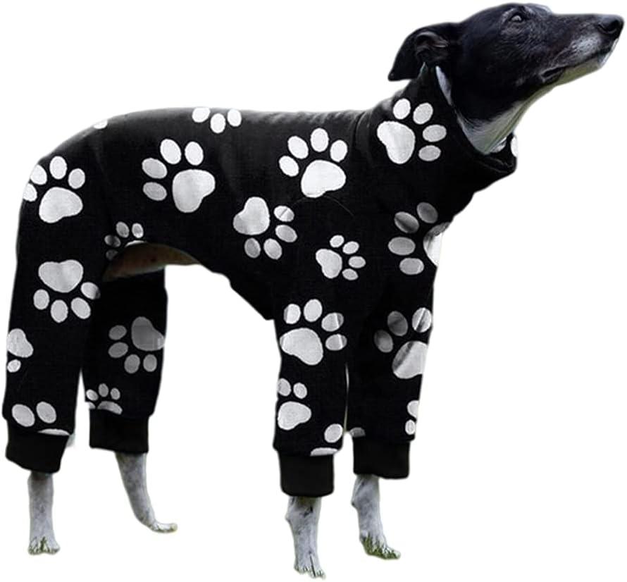 Cnkwei Dog Pajamas Medium Large Dog Paw Printed Greyhound Pajamas Jumpsuit Bodysuit (Black White)