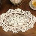 White Handmade Crochet Cotton Table mats Lace Doilies Doily Oval Lace Placemats 11 by 15 Inches 2PC.