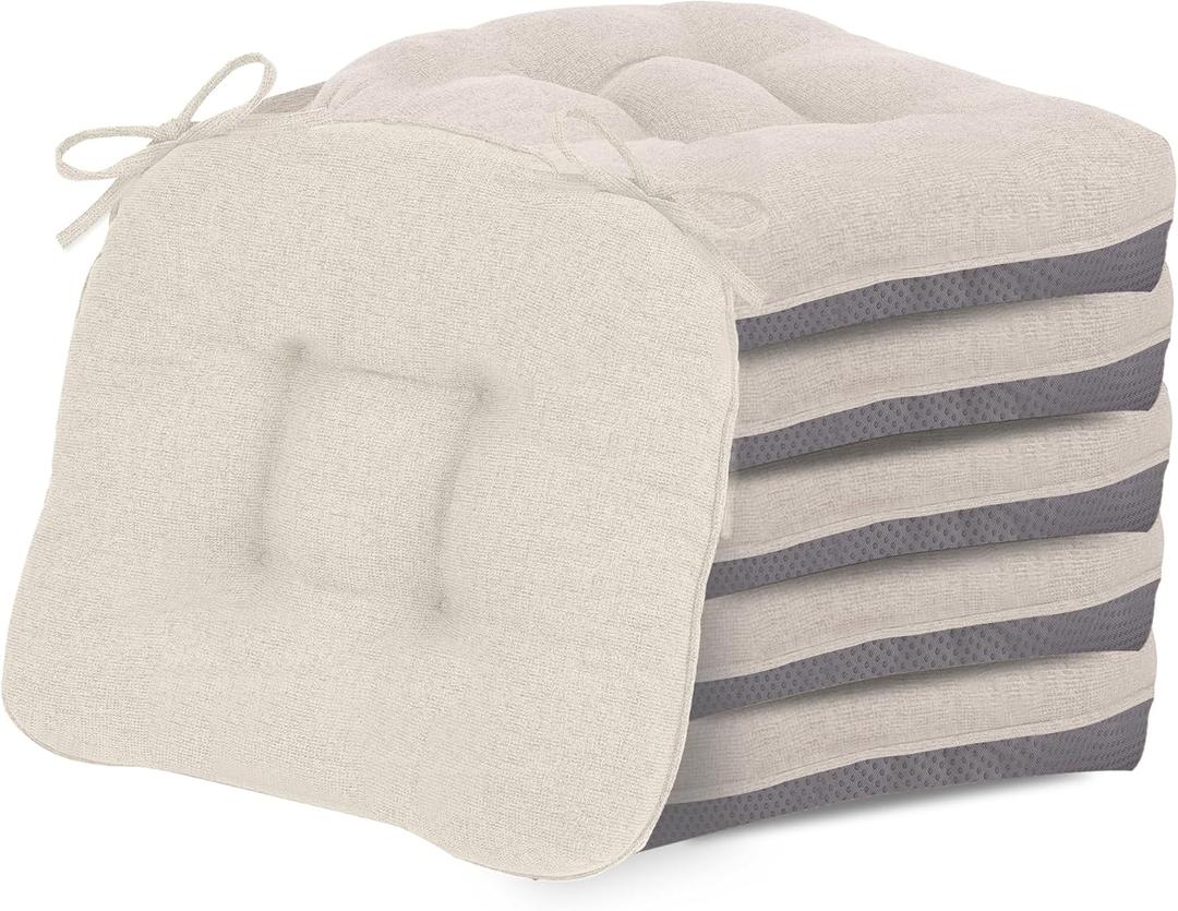 D-Shaped Chair Cushions, 4" Thick Dining Chair Pads Machine-Washable, Seat Cushions for Chair 18" x 18", Set of 6 18-Beige-6, 18" x 18"- 6 pack
