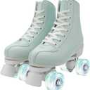 Roller Skates for Women and Men, Classic Double-Row Indoor Outdoor Roller Skates High-Top Premium PU Leather Adjustable Light Up Four-Wheel Unisex Quad Roller Skates for Beginner Girls Boys 40-US Women 8