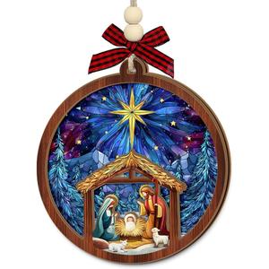 5 x Nativity Christmas Ornament 2025  Holy Family Silent Night Wooden Christmas Decoration, Blue Nativity Ornament, Family Tradition Keepsake  Christian Catholic Gift Exchange Ideas