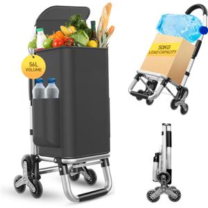 Heavy Duty 3 in 1 Shopping Cart, Foldable Hand Truck with 6 Wheels, 110 lbs Grocery Cart, Portable Utility Dolly, Waterproof Bag for Moving, Camping