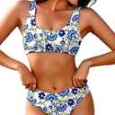 AI'MAGE Women Ribbed Bikini Sets Sporty Swimsuits Scoop Neck Two Piece Bathing Suits High Cut Bikini XXL