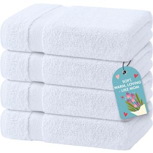 Wealuxe White Bath Towels Set of 4 27 x 54 Inch, 100% Ring Spun Cotton 650GSM, Extra Absorbent, Soft White Towels for Bathroom, Shower, Hotel, Spa