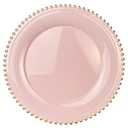 UOEKCS Pink Beaded Charger Plates, 13 Inch Plastic Round Chargers for Dinner Plates, Party, Wedding, Birthday.Set of 6