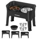 URPOWER 3-in-1 Elevated Dog Bowls - Mess Proof Double Deck 4 Height Adjustable Raised Stand with 2 Stainless Steel Food Bowls & Licking Plate for Small, Medium Dogs