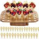 Ice Cream Cone Holder Stand with 100pcs Wooden Cones, 35 Holes Ice Cream Stand, Charcuterie Cones for French Fry Holder, Waffle Cones, Food Display, Catering Supplies, 12"x16"