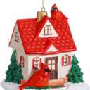 Thyle Cardinal Birdhouse Christmas Ornament Hand Painted House Ornament with Red Bird Tree Cardinal House Table Centerpiece Vintage Gifts for Holiday Christmas Tree Winter Home Decoration