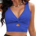 GRAPENT Bikini Tops for Women Cropped StrapCore Tankini Tops Beach Padded Knot Twist Cut Out Adjustable Swimwear Top Only (Blue, S)