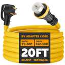 Tellegloww 20ft 30 Amp to 50 Amp RV Locking Adapter Cord Compatible with NEMA TT-30P Male to SS2-50R, Locking Female Power Dog Bone Plug for RV Trailer Camper, STW 10 AWG/3C Yellow