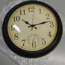 Wall Clock Vintage Style Inodor Outdoor Clock 16 Inch Large Wall Clocks Waterproof with Thermometer for Living Room Patio Pool Garden (Bronze)