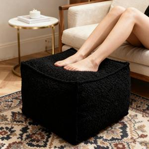 Kinevoli Square Boucle Pouf Ottoman Footrest, Soft & Lightweight Footstool with Foam Filling for Living Room & Bedroom, Laid-Back Lounge Style