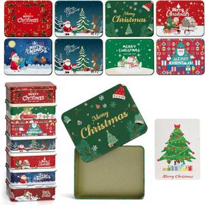 CZMIYRPY Christmas Gift Card Tin Holder 16pcs Boxes Holders with Lids for Christmas 4.96 x 3.63 x 1.69 inches Cookie Tins Gift Card Holder Holiday Tin Box for Hold Candies, Cookies, Xmas Party Favors