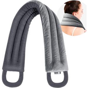 AiricePac Microwave Heating pad for Neck and Shoulders Back 33 * 5" microwavable Moist Heat Pack Warm hot Compress Neck wrap Weighted Rice Bean Bag Reusable Herbal Nature Calming Portable Grey