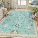 4x6 Washable Area Rugs - Modern Oushak Rug Vintage Floral Carpet for Living Room Non-Slip Low Pile Soft Machine Washable Carpet for Bedroom, Dining Room, Nursery, Home Office (4'x6', Green and Pink)