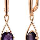14k Rose Gold Plated Dark Purple Round Rhinestones Teardrop Earrings Dangle Hypoallergenic Stone Earrings for Women